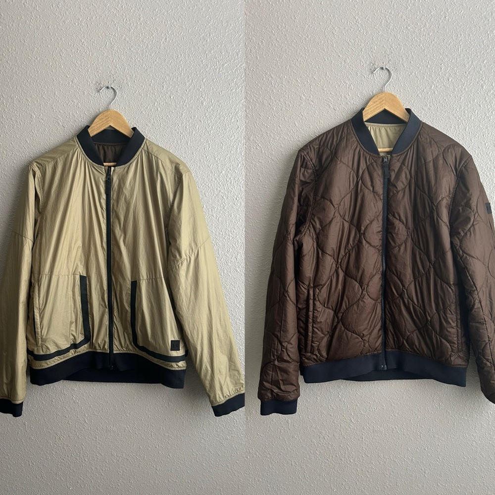 Under Armour Reversible Tan Brown Quilted Cold Gear Reactor Zip Up Bomber Jacket